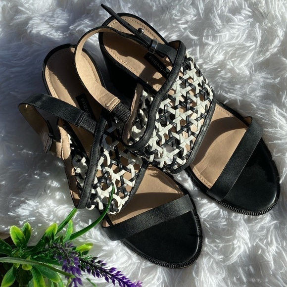 French Connection black and white woven block heel slingback heels size 7.5 - Picture 2 of 6